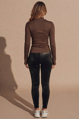 Chocolate High Neck Fitted Zip Up Lightweight Jacket - Sovanna