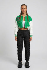 Green Varsity Slogan Contrast Sleeve Bomber - Hallie