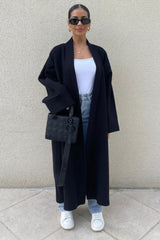Black Oversized Longline Open Front Coat-Fyona