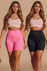 Pink And Black High Waisted Cycling Shorts 2 Pack - Hina