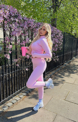 Pink Zip Up Long Sleeve Top with Leggings Activewear Set - Livia
