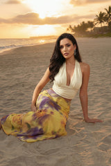 Yellow Floral Print Maxi Skirt & Halter Neck Top Co-ord Set- Jaune