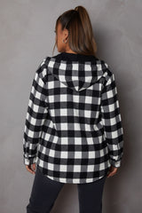 Black Oversized Checked Hooded Shacket-Enva