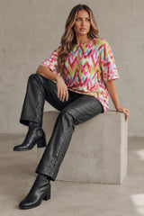 Green Oversized Ikat Print Short Sleeve Top – Layla