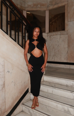 Black Cut Out Gold Detail Sleeveless Midi Dress - Camille