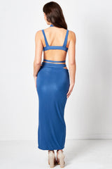 Blue Cross Over Plunge Cut Out Maxi Dress - Gabrielle