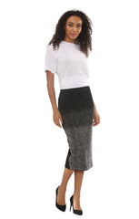 Black Ombre Sequin High-Waisted Bodycon Midi Skirt- Rylee