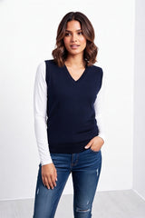 Navy V Neck Sleeveless Knitted Vest- Hanya