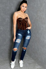 Chocolate Mesh Sparkle Corset Top - Virella