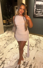 Stone Ruched Slinky Bodycon With Drape Detail Mini Dress - Elara