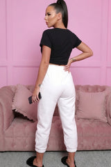 White Sheared Hem Joggers - Wynter