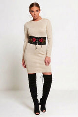 Black Floral Lace Up Waist Belt - Aria
