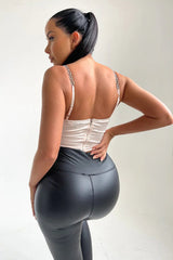 Pale Nude Diamante Straps Satin Corset Top - Hetty