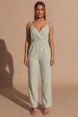 Sage Strappy Wrap Wide Leg Jumpsuit - Huixo