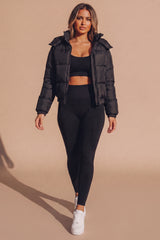 Black Padded Zip Up Hooded Puffer Coat - Flo