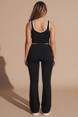 Black Contrast Trim Top and Flared Trousers Activewear Set - Eleonora