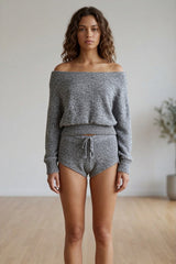 Dark Grey Knit Jumper and Shorts Set - Rina