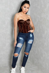 Chocolate Mesh Sparkle Corset Top - Virella