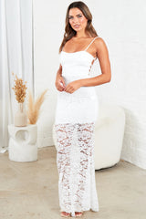 White Bodycon Strappy Lace Maxi Dress - Piper