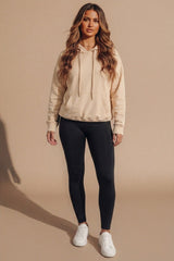 Stone Oversized Front Pocket Long Sleeve Drawstring Fleece Hoodie - Alexia