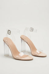 Perspex Barely There Clear Nude Block Heels - Mara