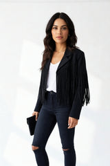 Black Suede Tassel Detail Cropped Jacket – Layon