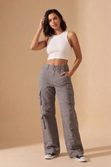 Grey Cargo Wide Leg Relaxed Fit Utility Trousers - Menisa