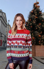 Red Multi ‘Ho Ho Ho’ Reindeer Print Christmas Jumper - Tinsley