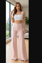 Baby Pink High Waisted Wide Leg Trousers- Okan