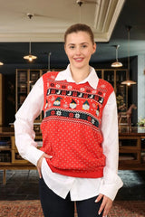 Red Christmas V Neck Knit Vest - Lyra
