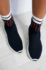 Black Geometric Sock Chunky Sole Boots - Keely