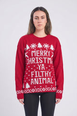 RED MERRY CHRISTMAS YA FILTHY ANIMAL JUMPER - KATIA