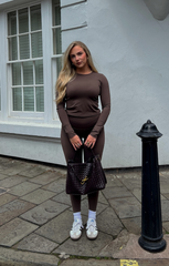 Chocolate Stretch Long Sleeve Top and Leggings Activewear Set - Elara