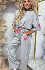 Grey Oversized Relaxed Fit with Lengthy Tee and Wide-Leg Trousers-Arielle
