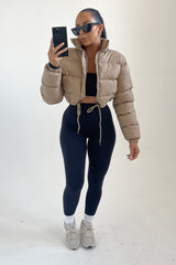 Stone High Neck Padded Cropped Puffer Jacket - Khlo