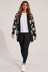 Black Halloween Skull Print Cardigan - Coin