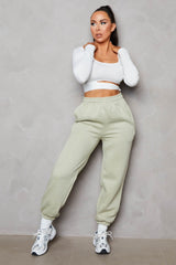 Sage Oversized High Waisted Shirred Drawstring Pocket Detail Cuffed Joggers - Samira