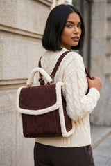 Wine Borg Trim Faux Fur Backpack - Amara