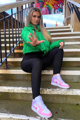 Green High Neck Padded Cropped Puffer Jacket - Khlo