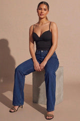 Black Lightweight Padded Sweetheart Neck Strappy Corset Top - Sanira