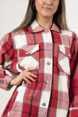 Red Checked Soft Full Sleeve Button Up Shacket-Giasl