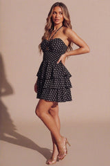 Black Polka Dot Tiered Frill Halterneck Mini Dress- Joyna