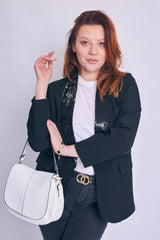 Black Sequin Lapel Blazer - Ever