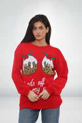 Red Festive “Hands Off My Pud” Christmas Pudding Graphic Jumper – Tilly