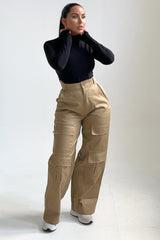 Stone Button Up Double Pocket Cargo Trousers - Laya