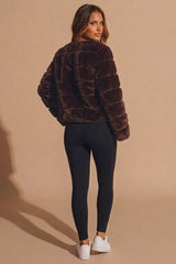 Chocolate Faux Fur Panelled Cropped Jacket - Doman