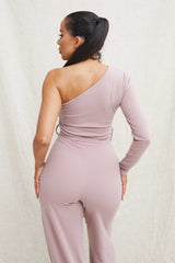 Mauve Belted One Shoulder Jumpsuit - Evelyn