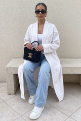 White Oversized Longline Open Front Coat-Fyona