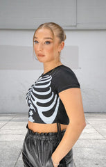 Black Skeleton Print Short Sleeve Crop Top – Harley