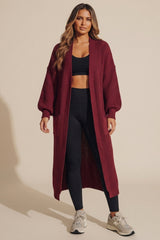 Wine Knitted Long Sleeve Pocket Detail Ribbed Cardigan - Leanne